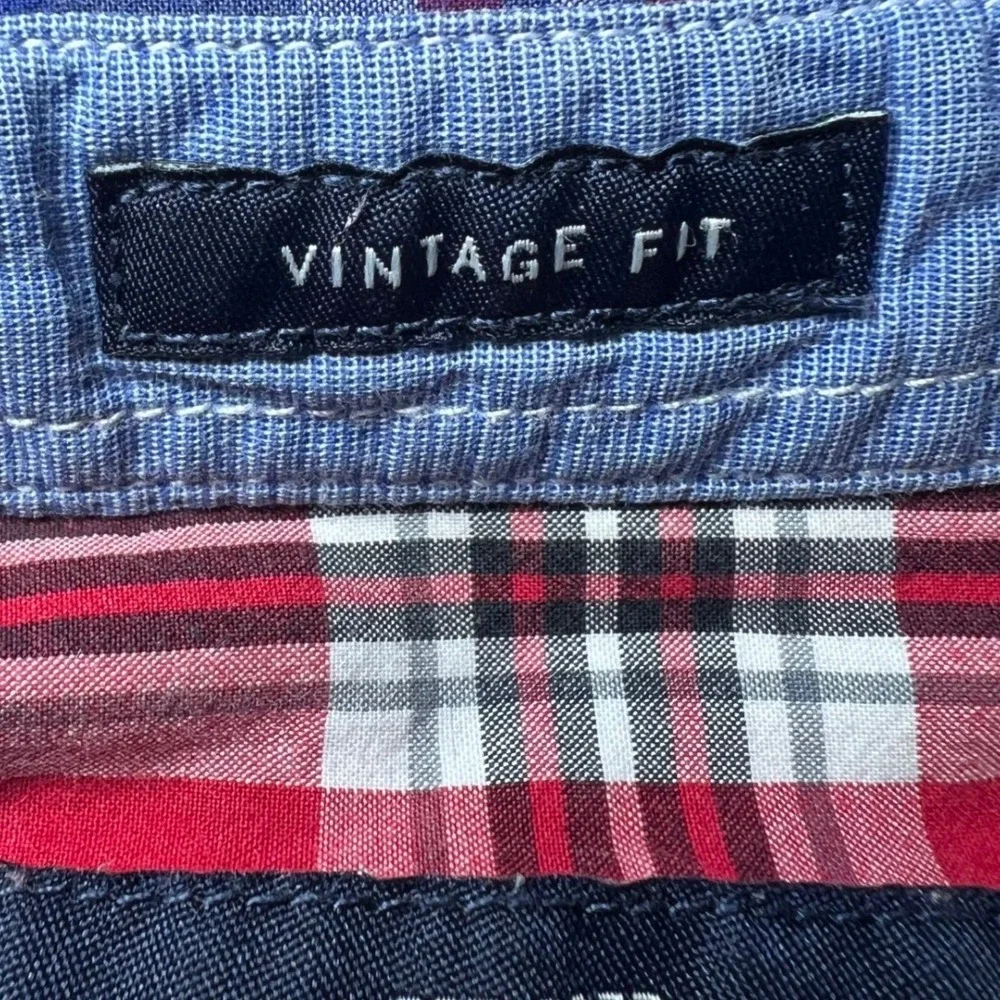 American Eagle Mens Size Short Sleeve Large Shirt Red Blue Plaid Vintage Fit‎